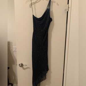 Navy blue sequined prom/formal one shoulder dress